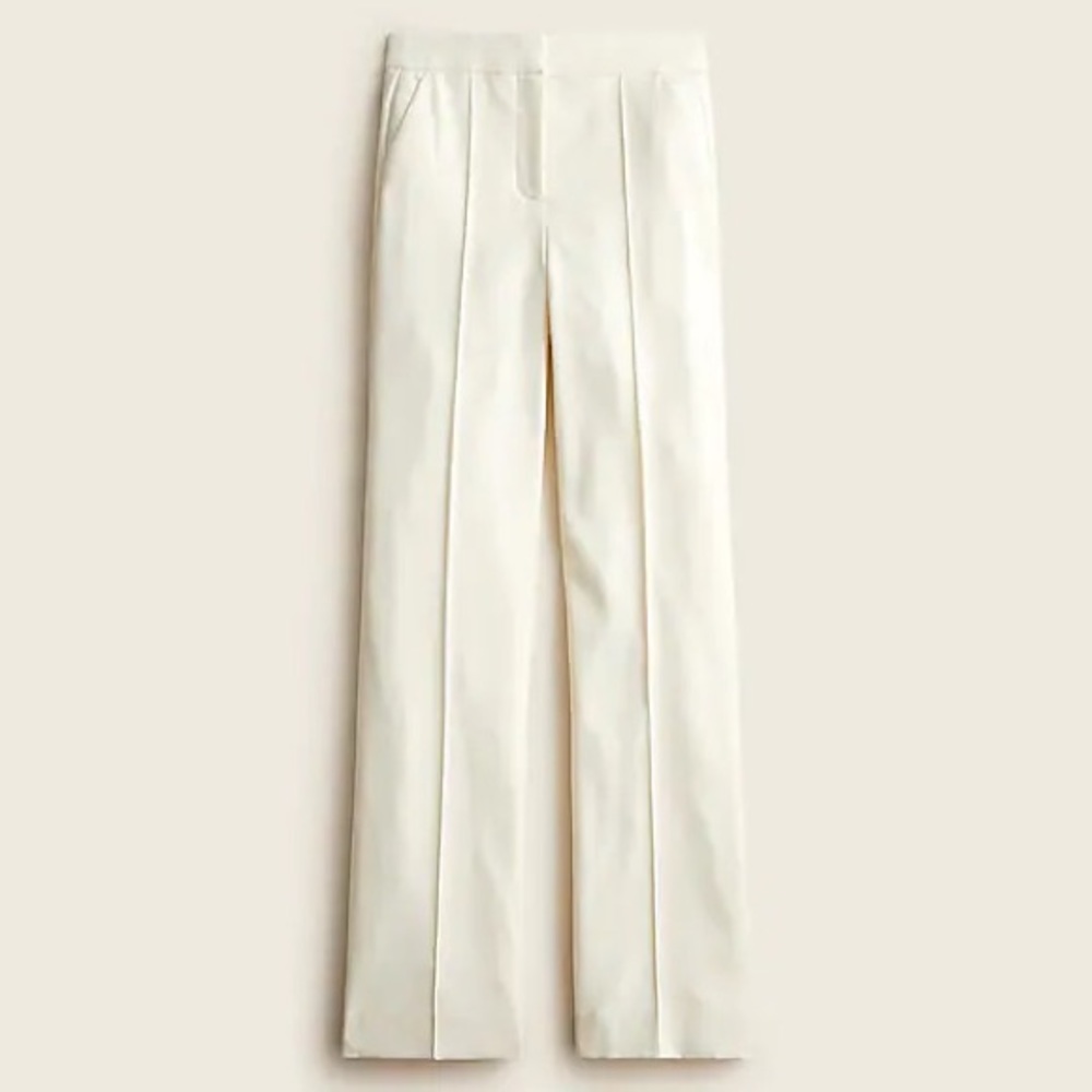 Full-length wide-leg tuxedo pant in Italian wool ivory